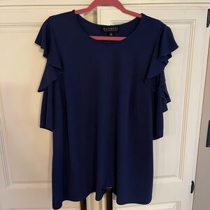 ELOQUII Women's Navy Ruffle Sleeve Top
